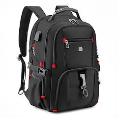 Front. Sugift - Waterproof Laptop Backpack with USB Port for Travel and Work - Black.