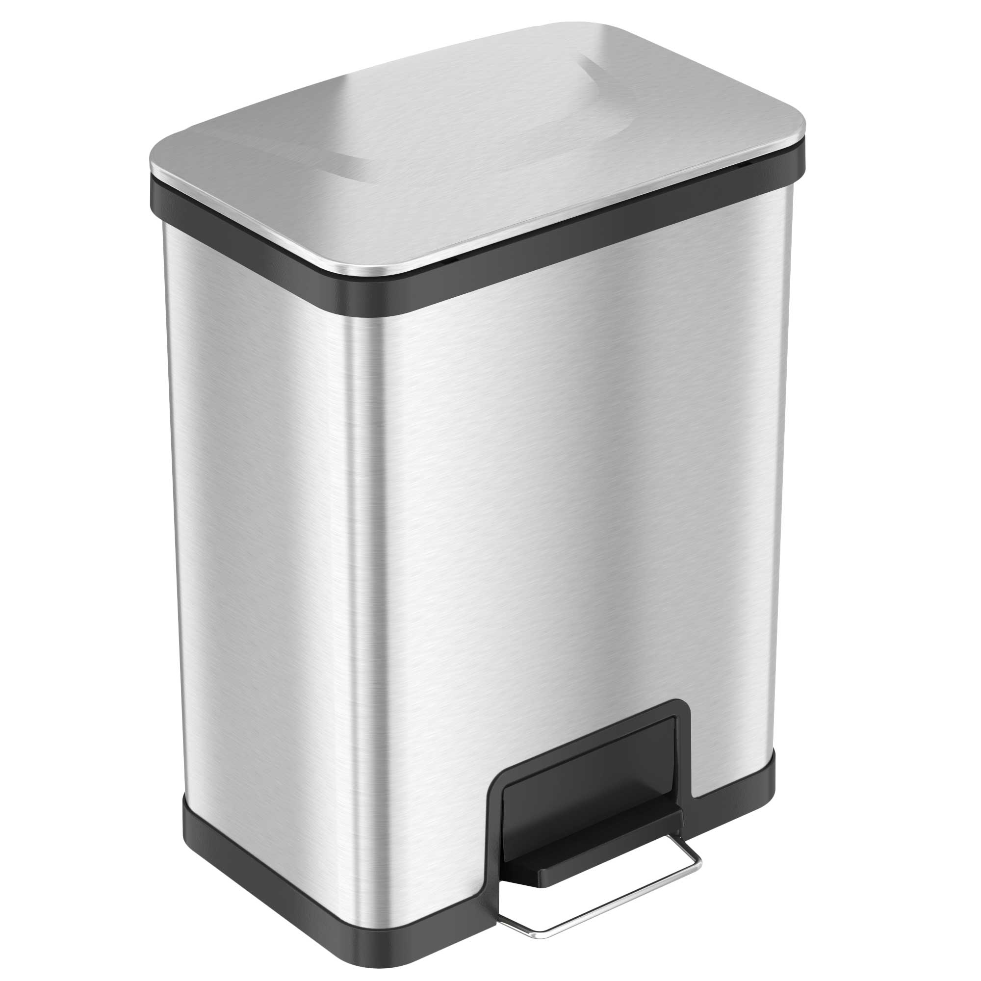 iTouchless - 13 Gallon AirStep Stainless Steel Step Pedal Kitchen Trash Can with AbsorbX Odor Filter - Silver
