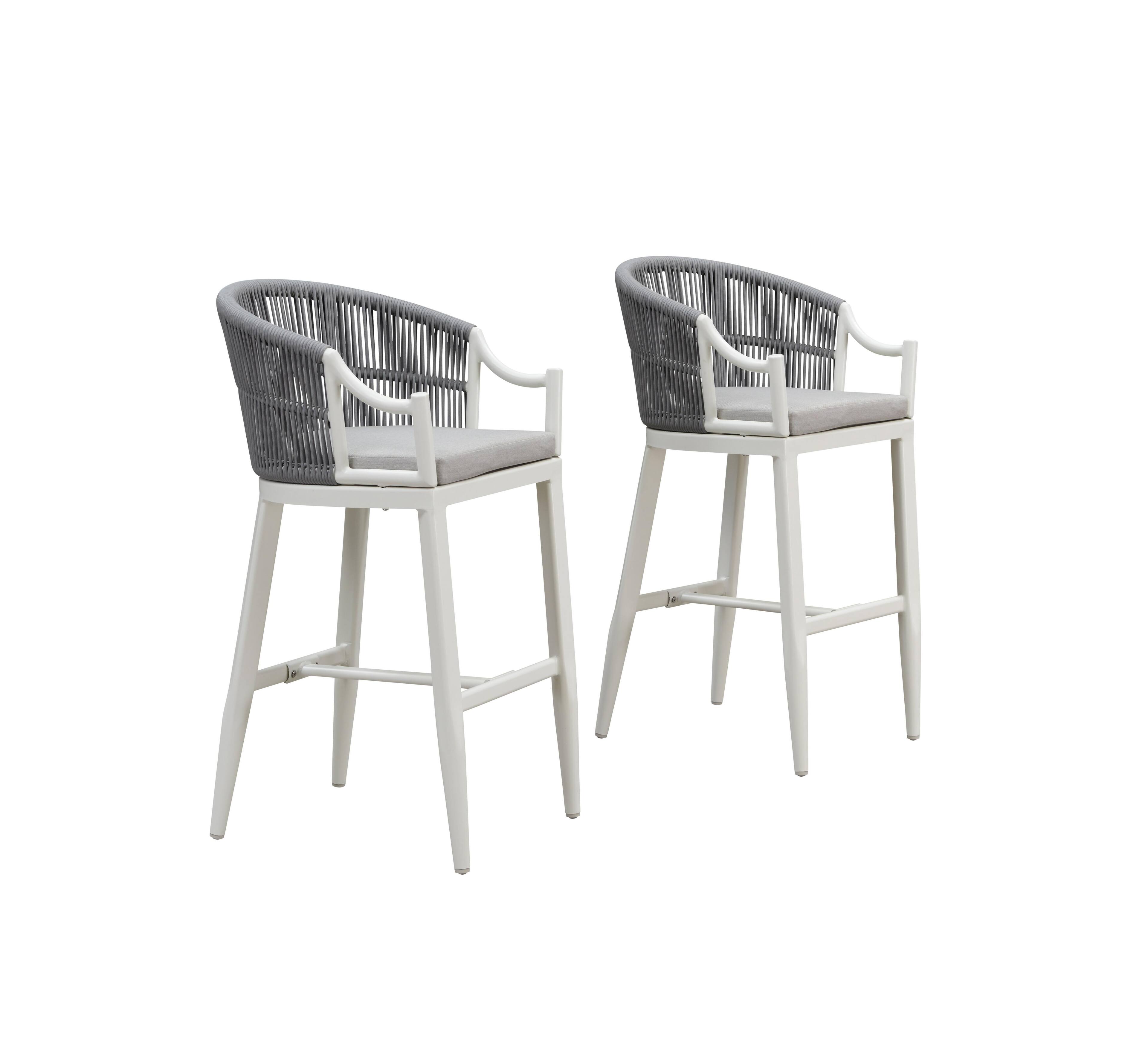 Alt View 10. PURPLE LEAF - Patio Bar Height Set of 2 Outdoor Rattan Chairs with Back Modern Aluminum Woven Barstools for Garden Indoor Kitchen - White-Bar Stool.