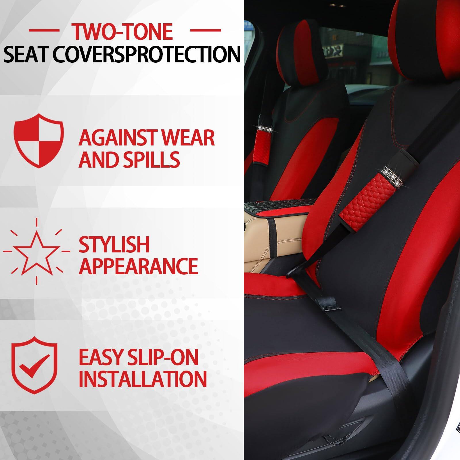 - TWO-TONE SEAT COVERS
- PROTECTION AGAINST WEAR AND SPILLS
- STYLISH APPEARANCE
- EASY SLIP-ON INSTALLATION
