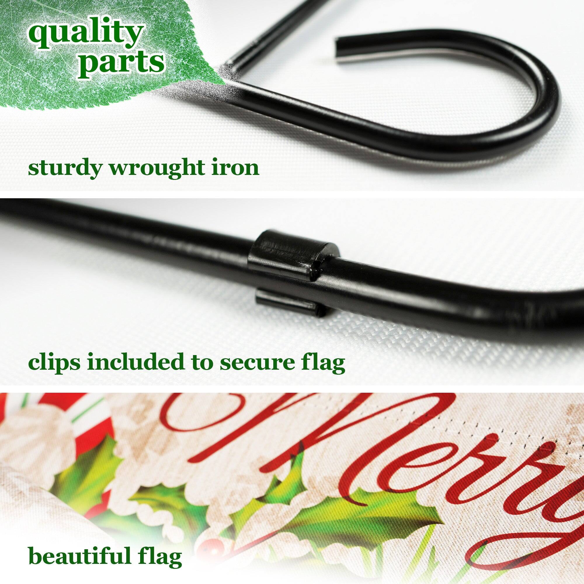 - quality parts
- sturdy wrought iron
- clips included to secure flag
- beautiful flag