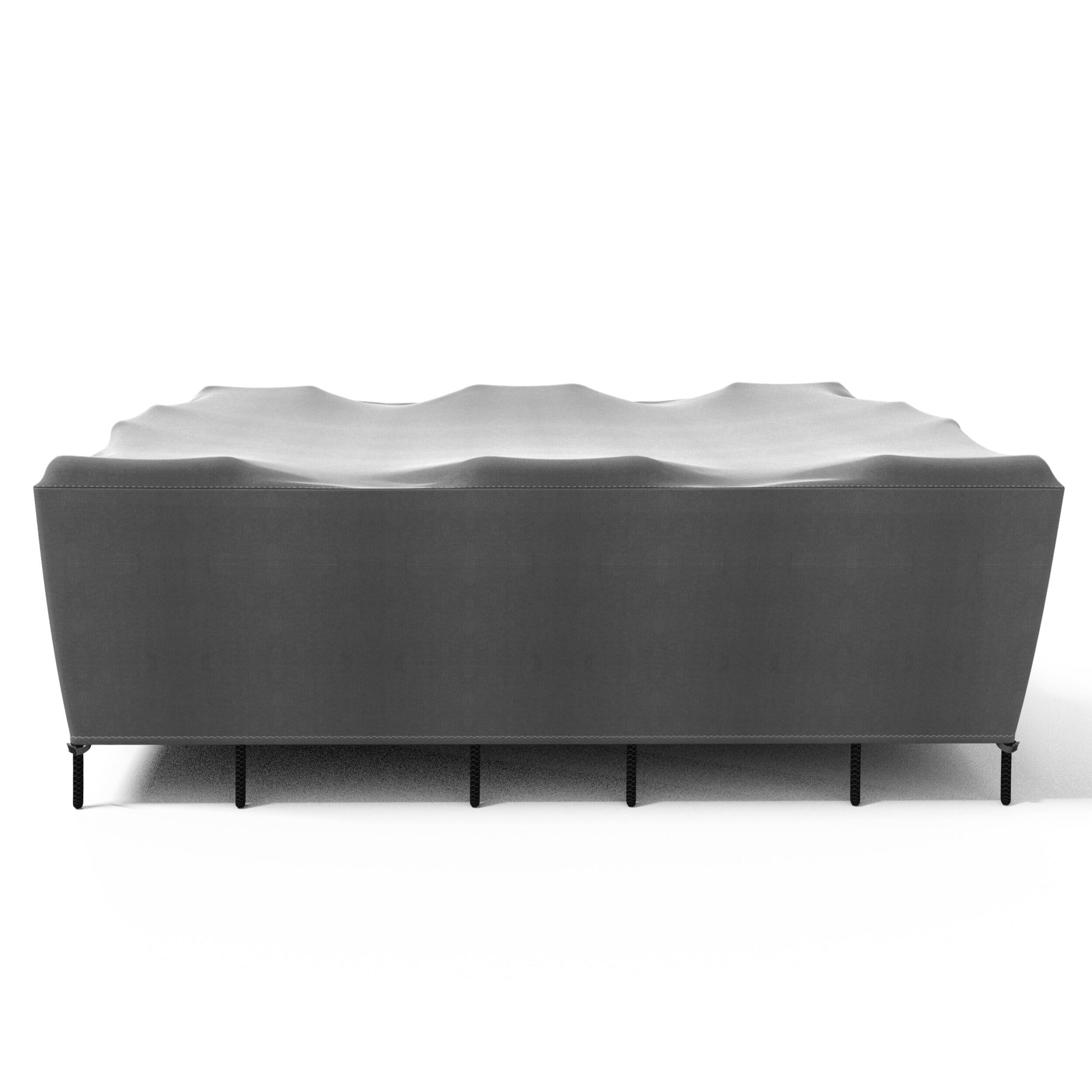 Angle. KHOMO GEAR - Heavy-Duty Outdoor Dining Set Cover, Waterproof Patio Furniture Protector, Fade & Weather Resistant - Grey.