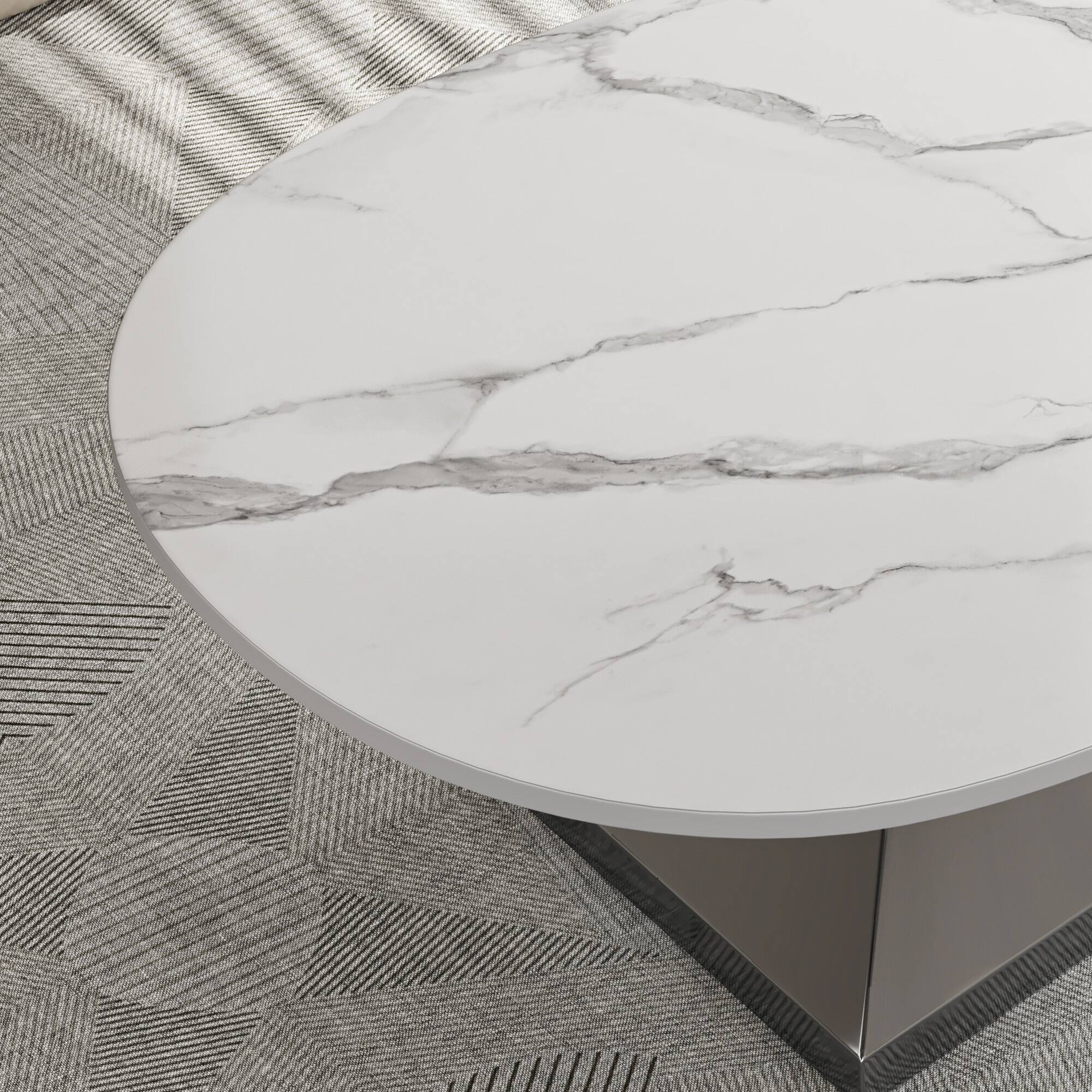 Alt View 5. Tiramisubest - Modern Sintered Stone Tabletop Coffee Table with Stainless Steel Base - Elegant and Durable Living Room Centerpiece - Dark Gray,White.