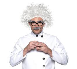 Underwraps - 4-Piece Scientist Halloween Costume Accessory Kit With Wig Eyebrows And Mustache - White