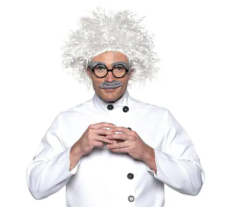 Front. Underwraps - 4-Piece Scientist Halloween Costume Accessory Kit With Wig Eyebrows And Mustache - White.