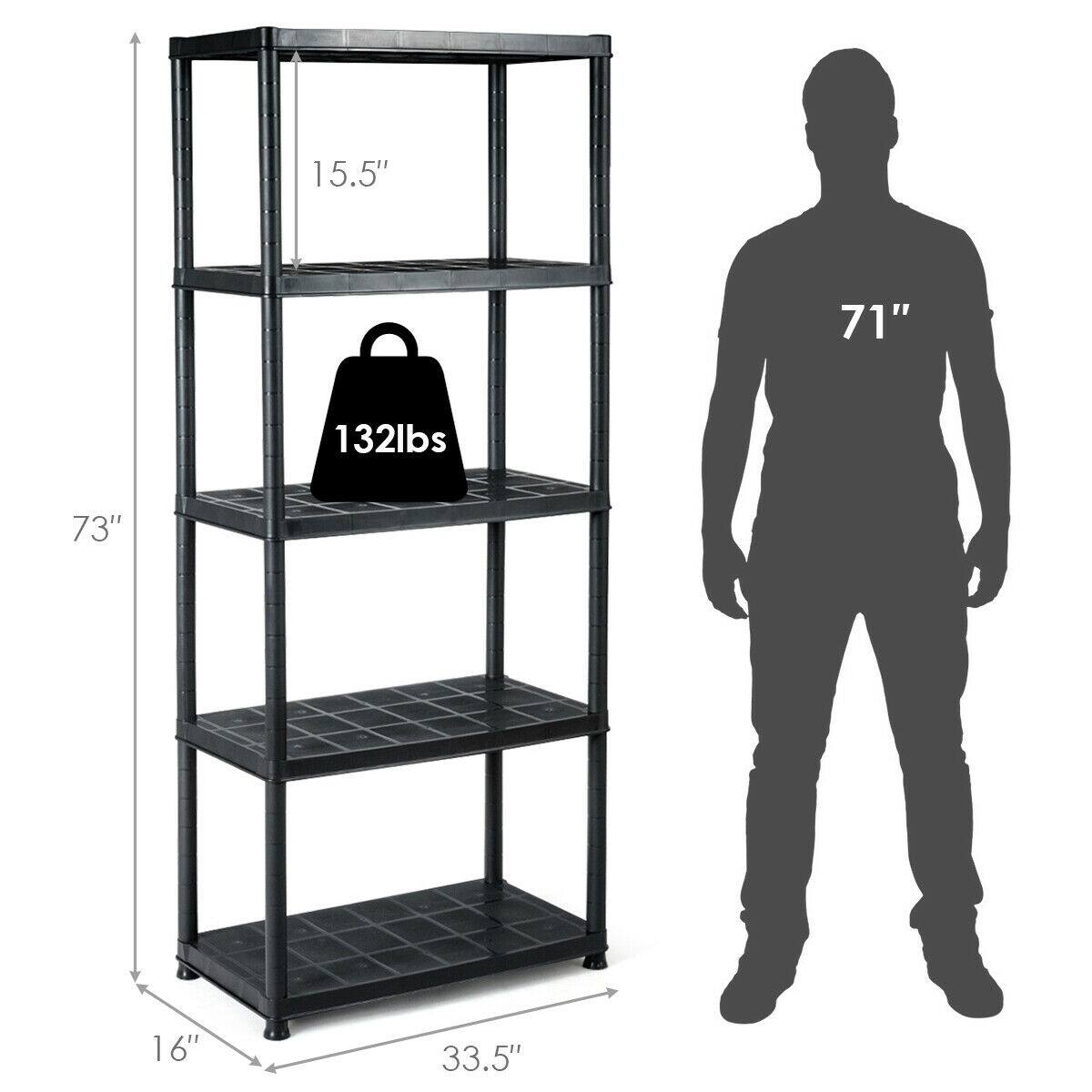 Alt View 1. Gymax - Gymax 5-Tier Storage Shelving Freestanding Heavy Duty Rack 33.5"L X 16"W X 73"H Black - Black.