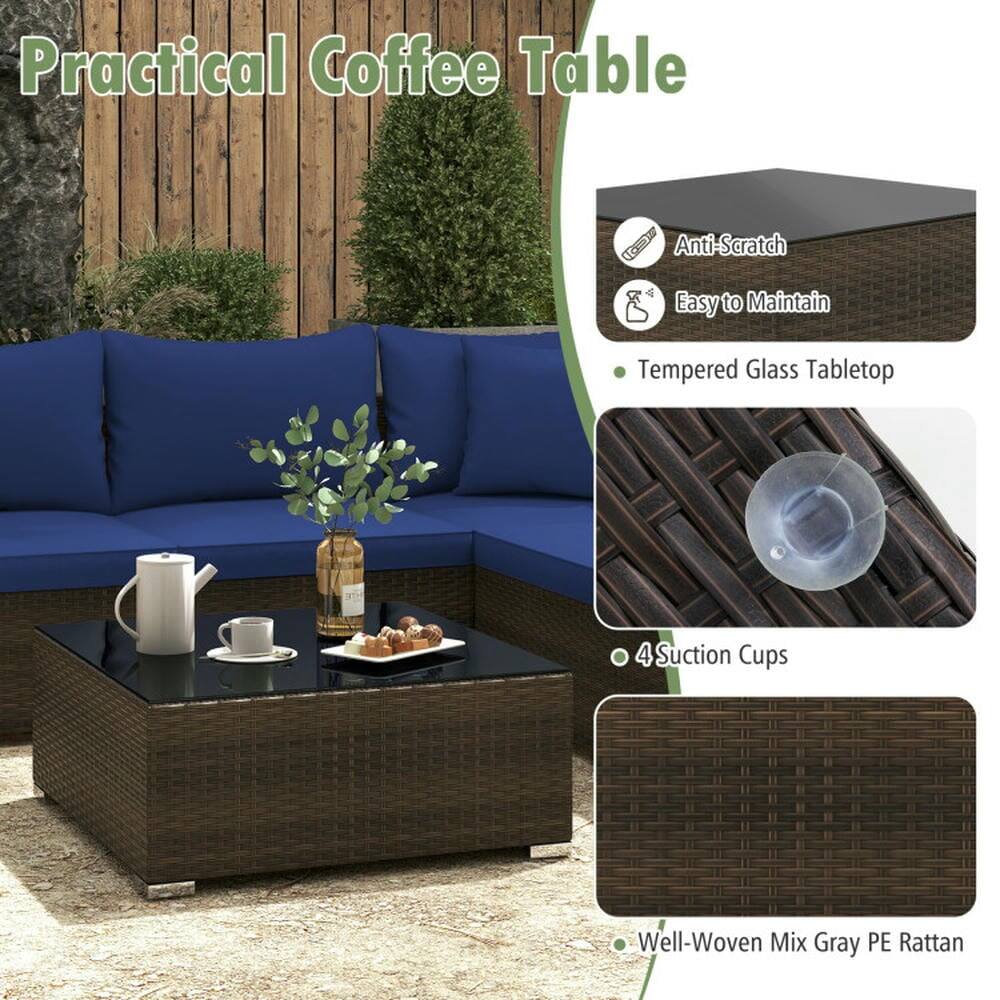 Practical Coffee Table

- Anti-Scratch
- Easy to Maintain
- Tempered Glass Tabletop
- 4 Suction Cups
- Well-Woven Mix Gray PE Rattan