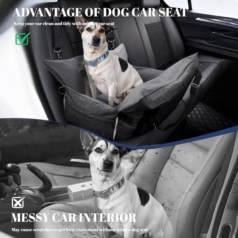 ADVANTAGE OF DOG CAR SEAT keep your car clean and tidy with our car seat
MESSY CAR INTERIOR May cause scratches or pet hair, excrement without using a dog seat
