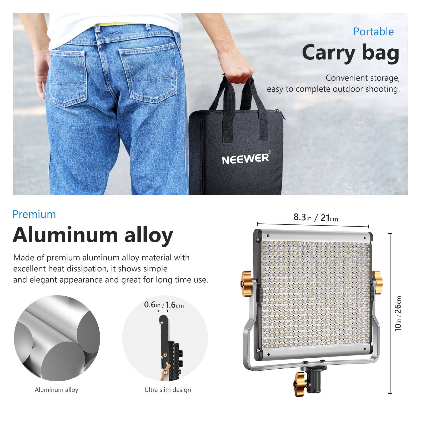 Portable Carry bag  
Convenient storage, easy to complete outdoor shooting.  

Premium Aluminum alloy  
Made of premium aluminum alloy material with excellent heat dissipation, it shows simple and elegant appearance and great for long time use.  

0.6in / 1.6cm  
8.3in / 21cm  
10in / 26cm  

Aluminum alloy  
Ultra slim design