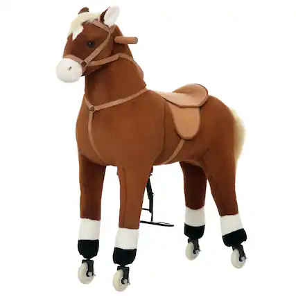 Front. Qaba - Kids Ride-on Walking Horse with Easy Rolling Wheels, Soft Huggable Body, & a Large Size for Kids 5-16 Years.