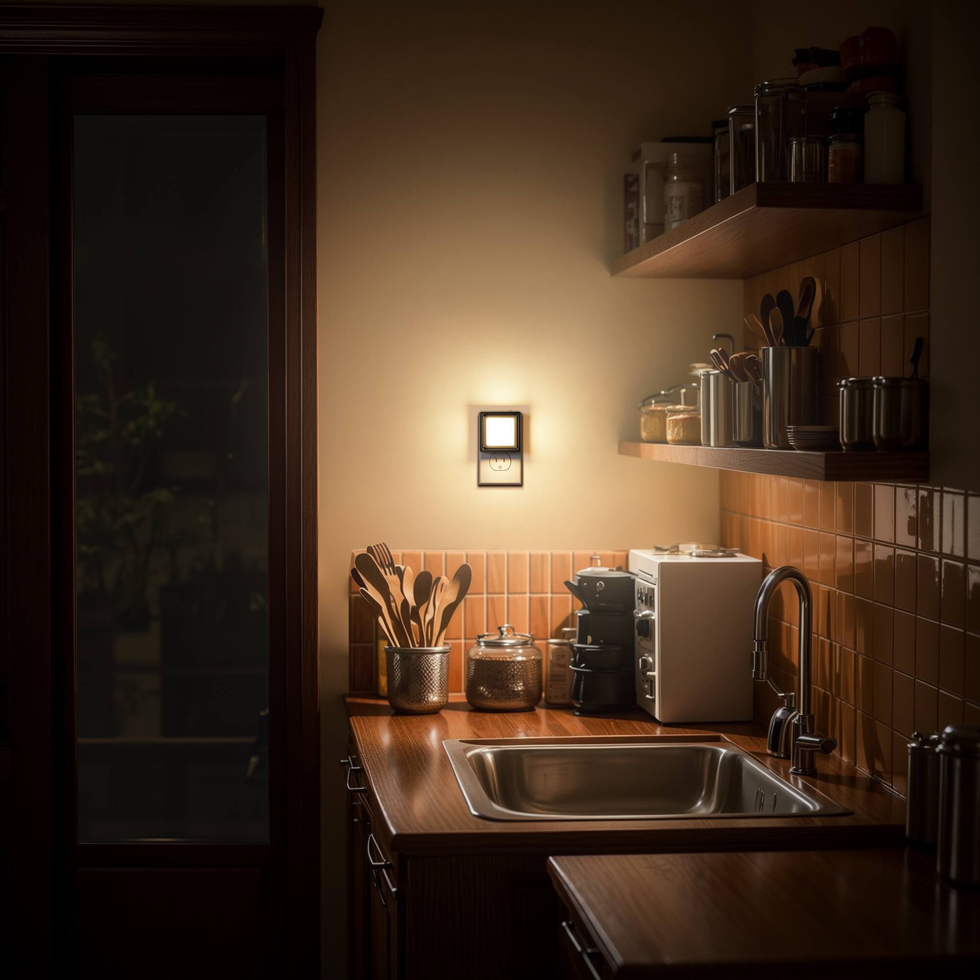 Left. Jandcase - JANDCASE 4-Pack 1W  Plug-in Night Light, 3000K Warm Glow, Compact Philips-Style Design,  0-100%, Dusk-to-Dawn Sensor - Black.