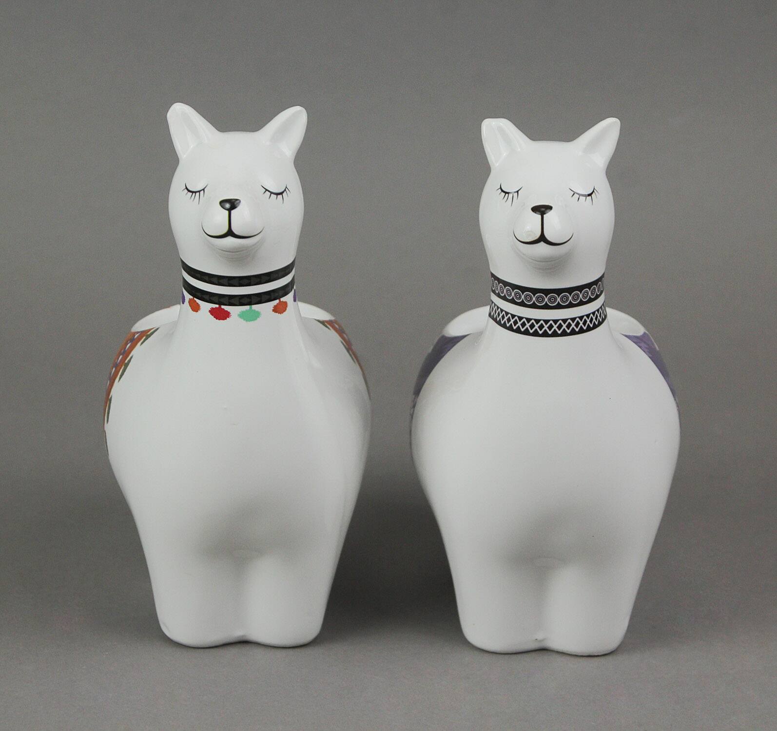 Alt View 1. Zeckos - Set of 2 Adorable Hand Painted Llama Dolomite Ceramic Mini Planters - White.