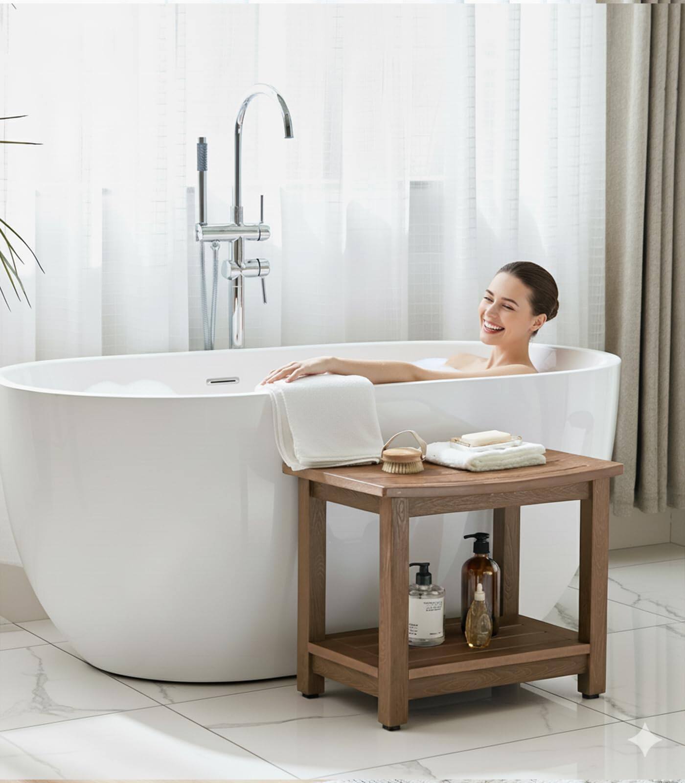 Left. JETRANSPORT - Hdps Shower Bench Seat Poly Lumber Bathroom Stool For Inside Waterproof Foot Rest Shaving With Adjustable - Brown L (21.3*14*17.3'').