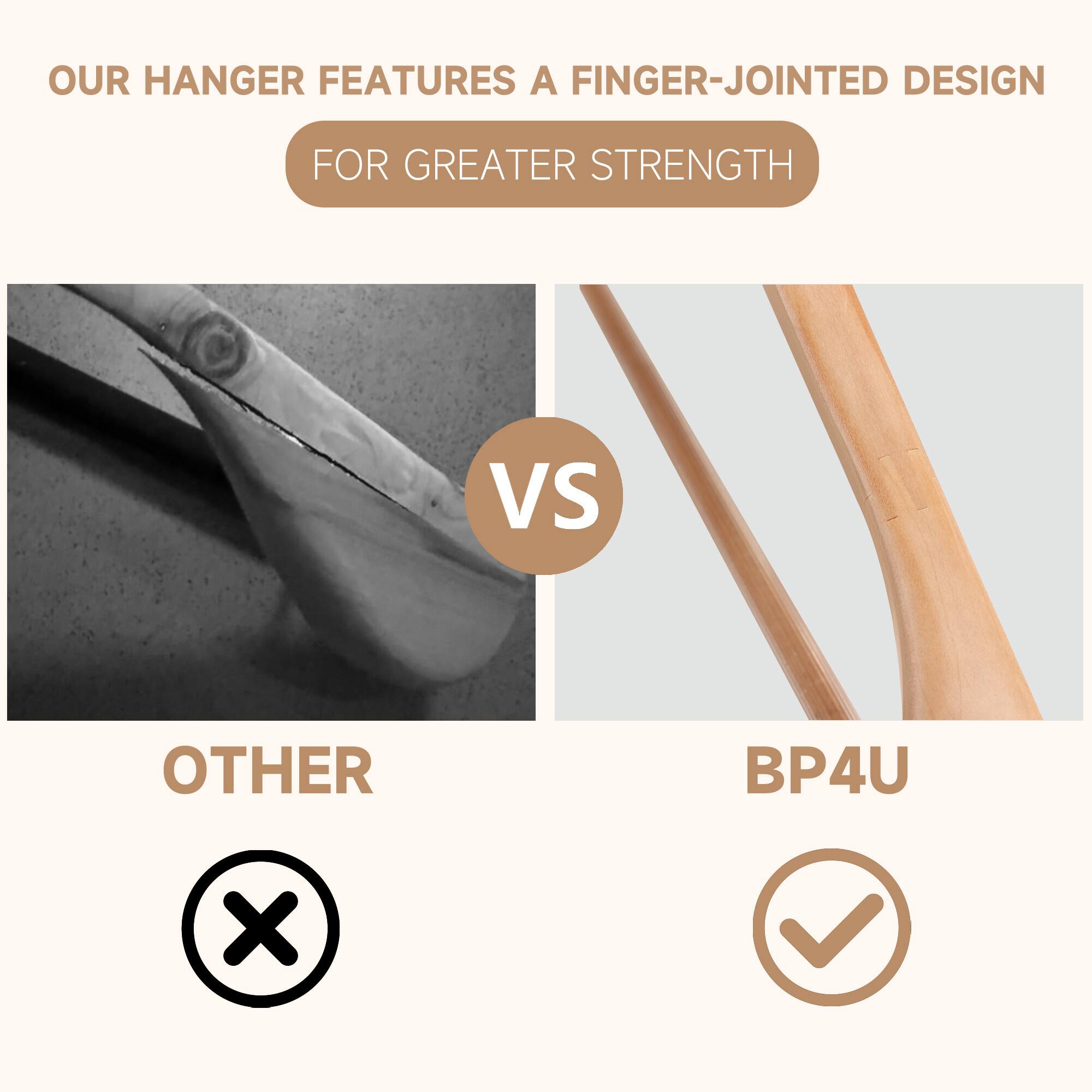 OUR HANGER FEATURES A FINGER-JOINTED DESIGN FOR GREATER STRENGTH

VS

OTHER BP4U
