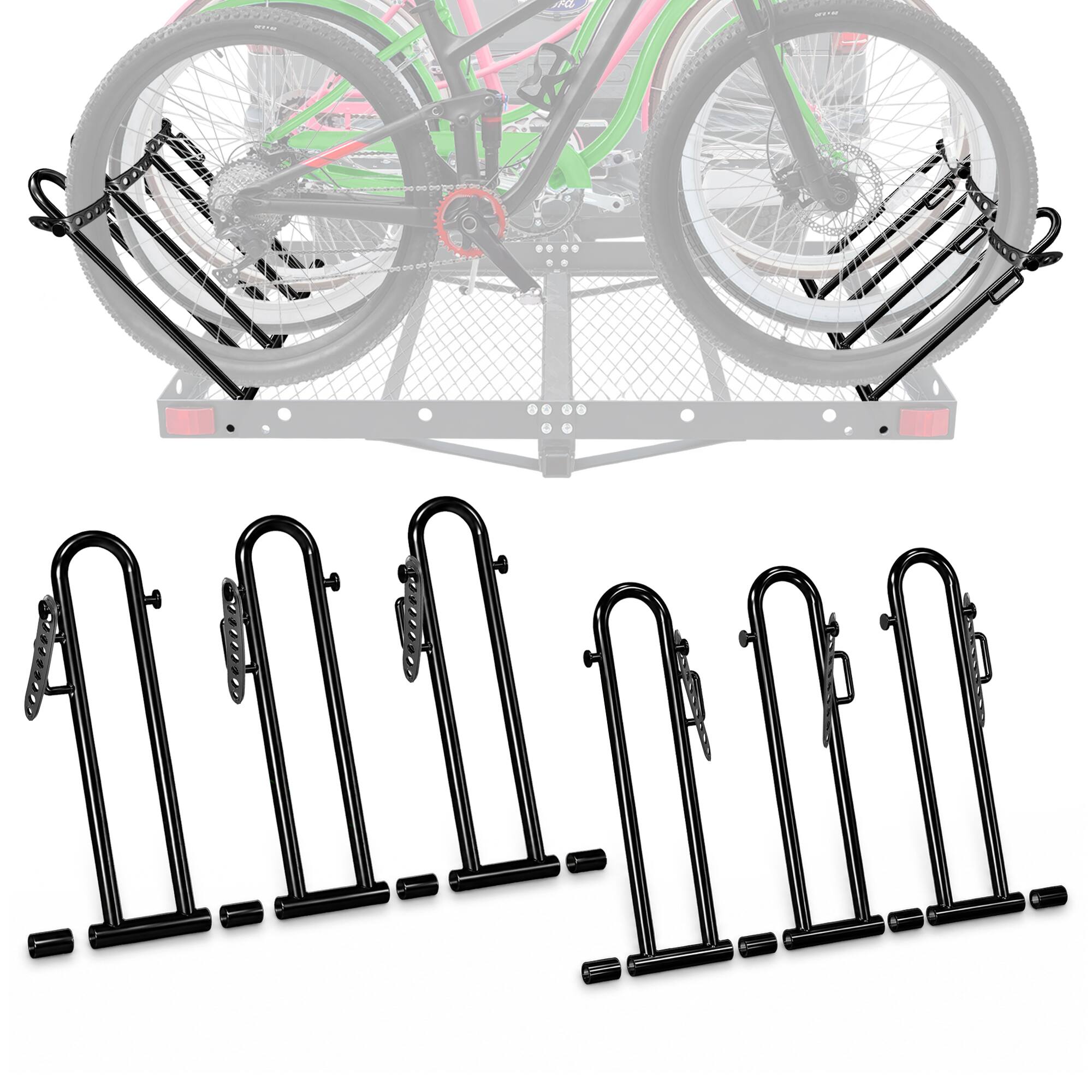 Front. Tow Tuff - Tow Tuff Fat Tire Bike Cradle Kit for 3 Bikes with Adjustable Straps - Black.