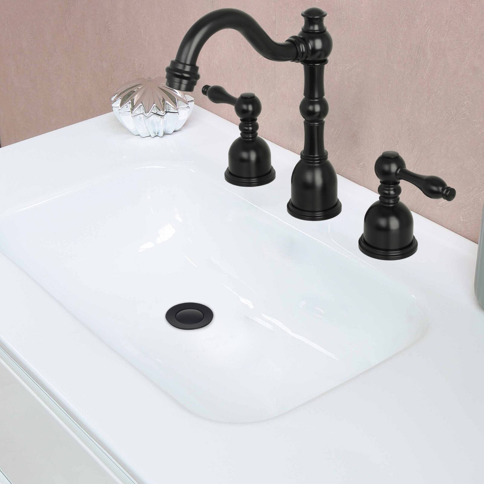 Alt View 3. Akicon - Akicon Pop-Up Bathroom Sink Drain Stopper With Overflow in Matte Black - Matte Black.