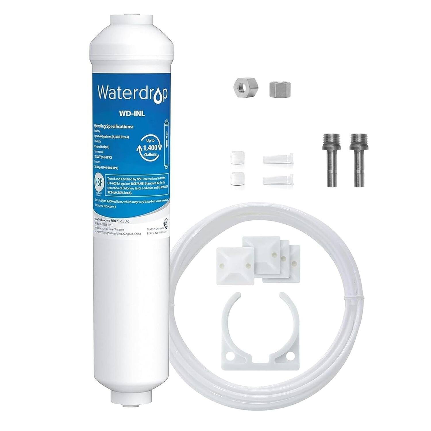 Waterdrop - Inline Water Filter for Refrigerator and Ice Maker - White