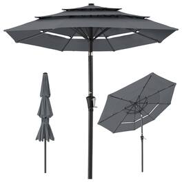 Best Choice Products - 10ft 3-Tier Patio Umbrella, Market Sun Shade w/ Tilt Adjustment, Easy Crank - Slate