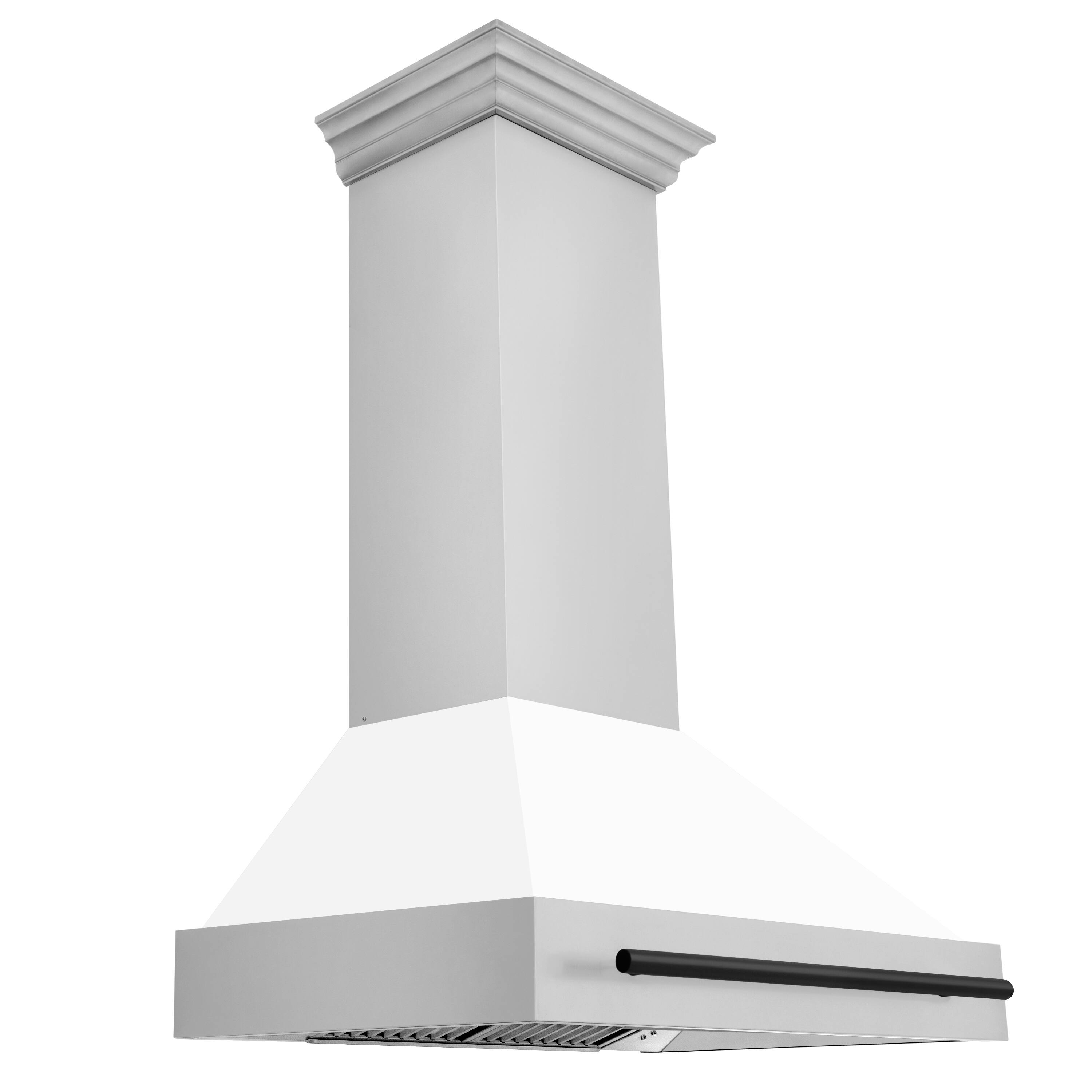 Left. ZLINE - ZLINE Autograph Edition 36 in. Stainless Steel Range Hood with White Matte Shell and Matte Black Handle - Stainless Steel.