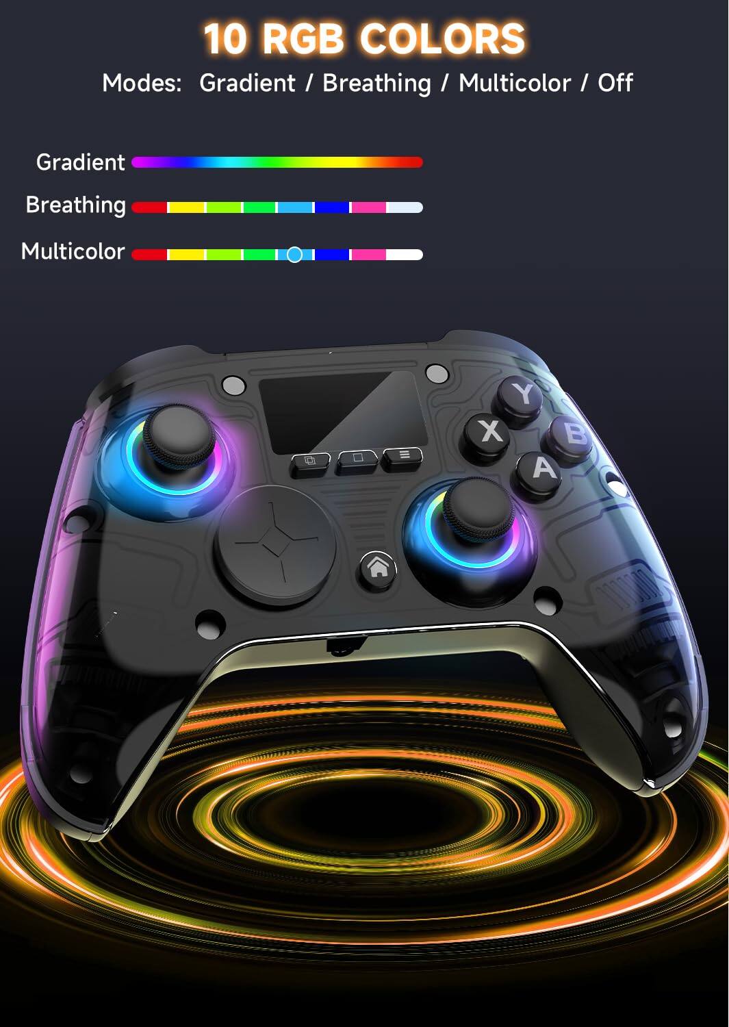 10 RGB COLORS  
Modes: Gradient / Breathing / Multicolor / Off  

Gradient  
Breathing  
Multicolor  

Y X B A