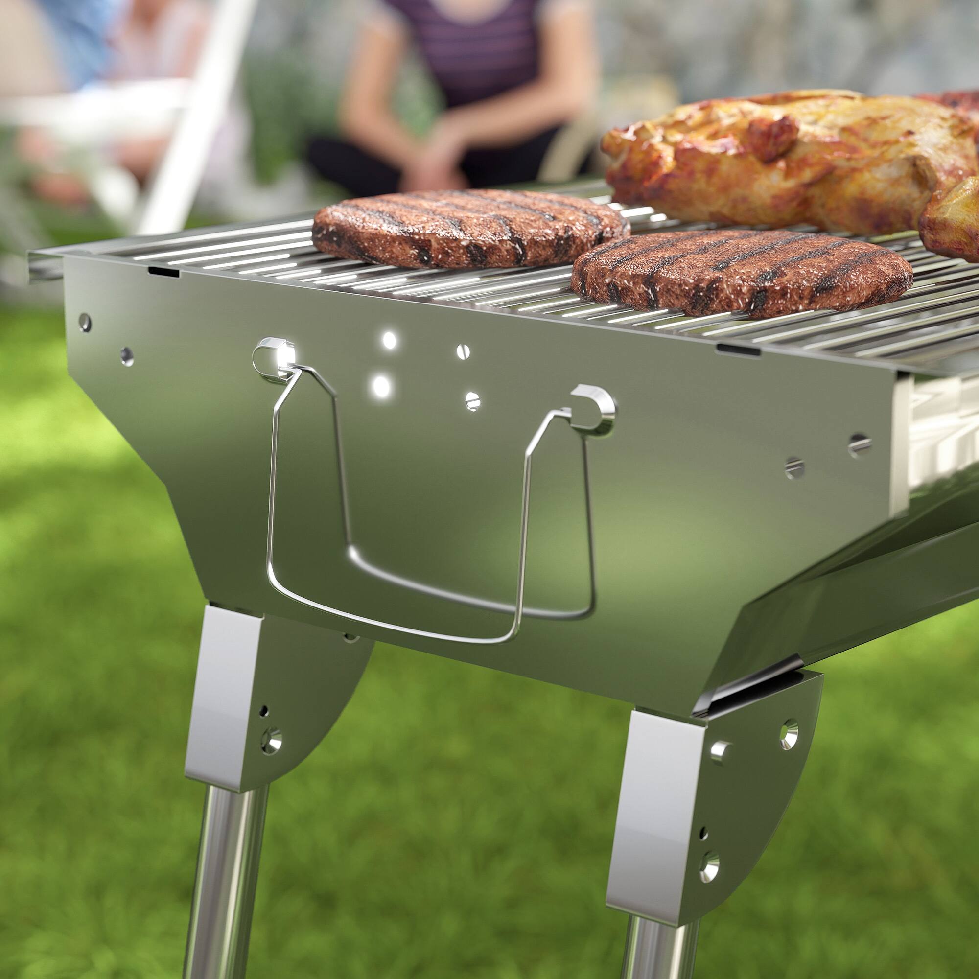 Alt View 7. Outsunny - Portable Charcoal Grill, Stainless Steel Folding Outdoor BBQ Grill for Backyard Cooking, Camping, Picnic, Party - Silver.