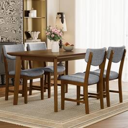 LUCKY ONE - 5-Piece Farmhouse Dining Set with 47.24" Rectangular Dining Table and 4 Chairs - Walnut