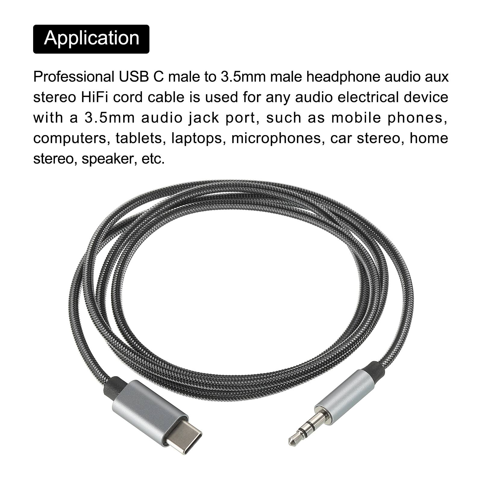 Application

Professional USB C male to 3.5mm male headphone audio aux stereo HiFi cord cable is used for any audio electrical device with a 3.5mm audio jack port, such as mobile phones, computers, tablets, laptops, microphones, car stereo, home stereo, speaker, etc.