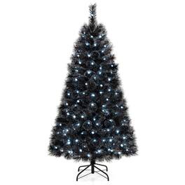 Gymax - 6 FT Halloween Tree w/ 362 Branch Tips Frosted Pine Needles 210 W/ LED Lights - Black