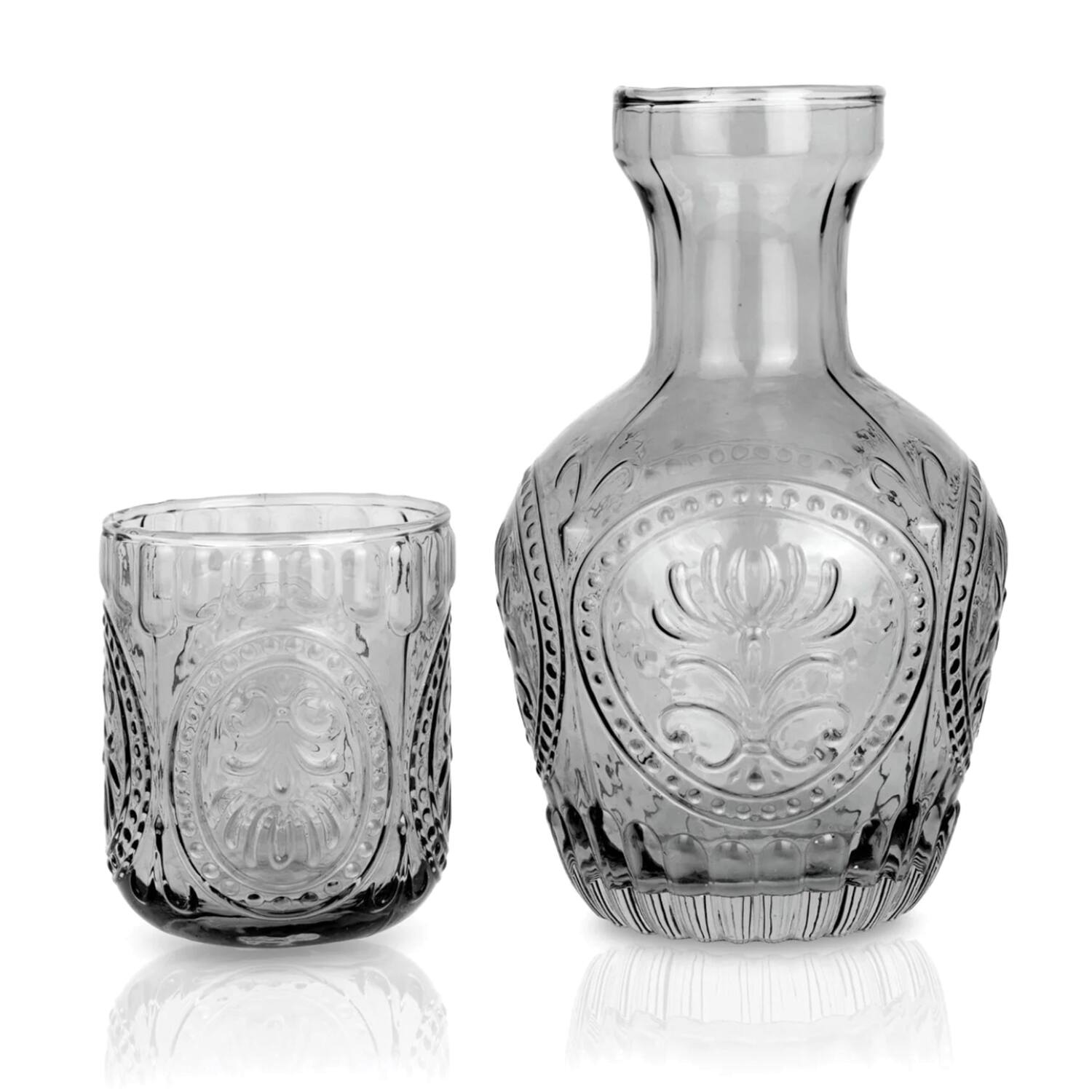 Angle. Jay Import - Gray Glass 2-Piece Carafe Set 30.43 OZ. - Gray.