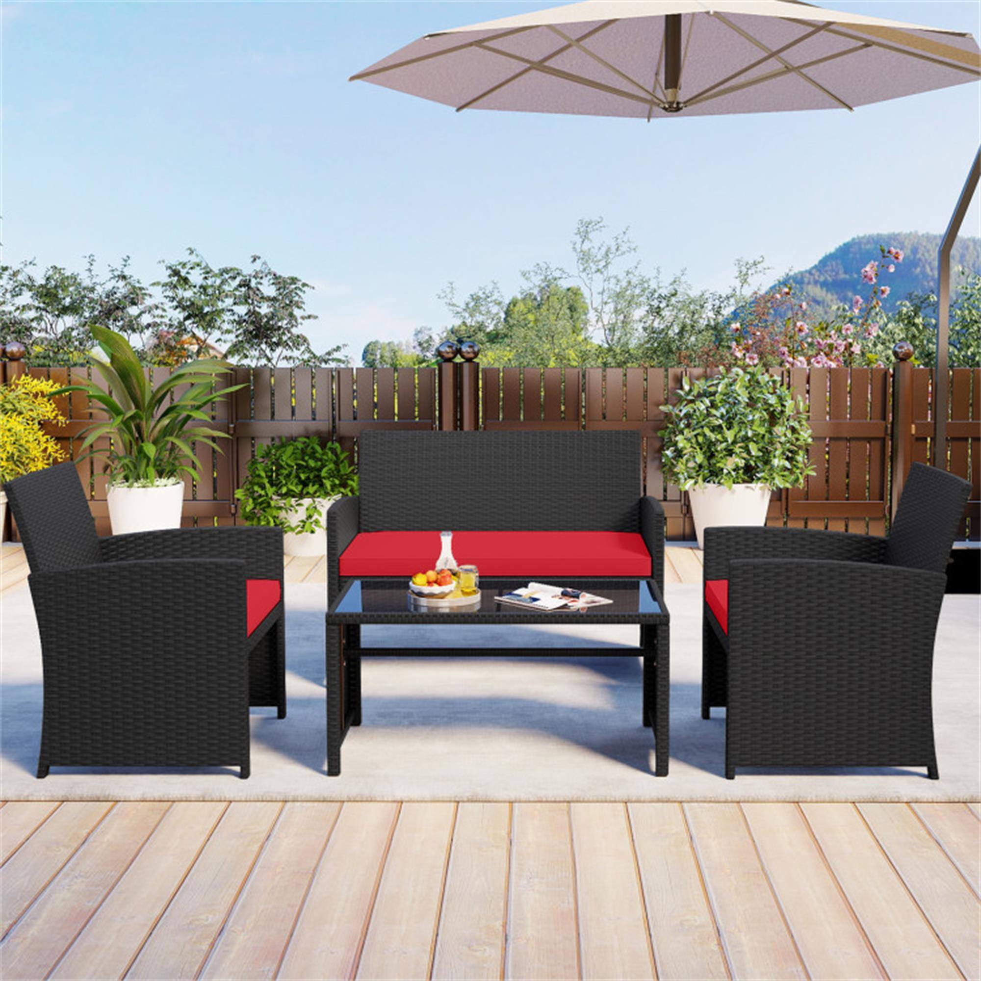 Alt View 1. Boyel Living - Red 4 Pieces Patio Furniture Set with Tempered Glass Tabletop and Removable Cushion- 310-in W x 420-in D x 250-in H - Red.