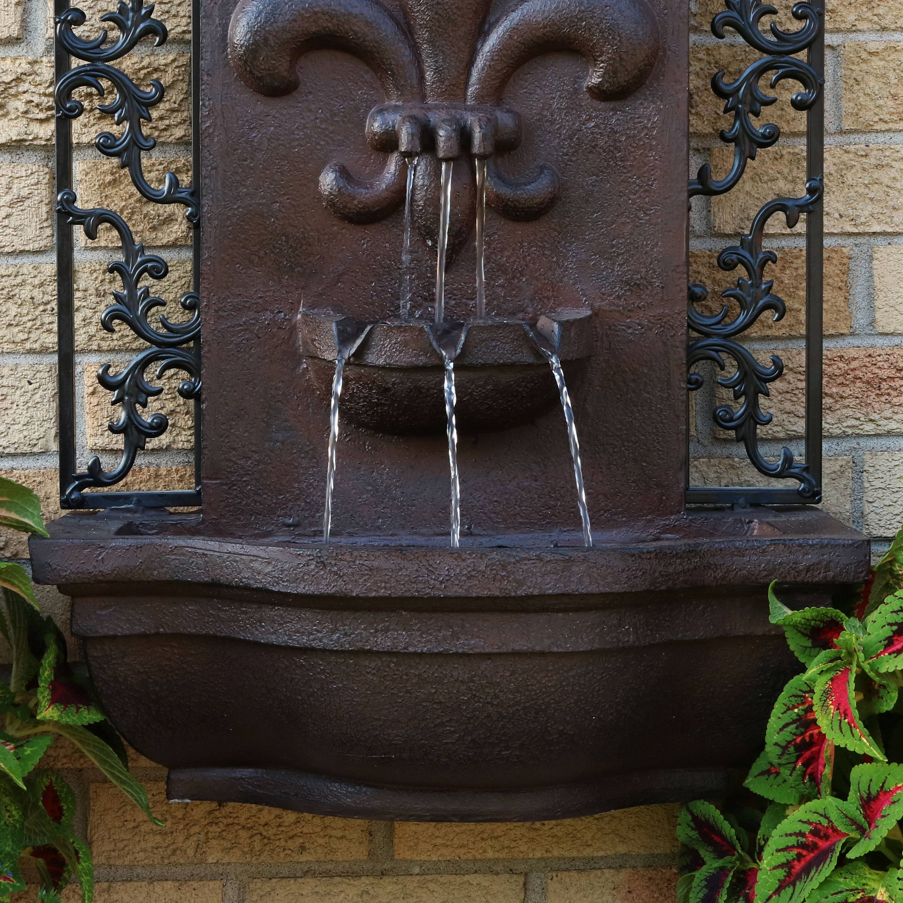 Alt View 3. Sunnydaze - French Lily Polystone Outdoor Wall Fountain - Iron.