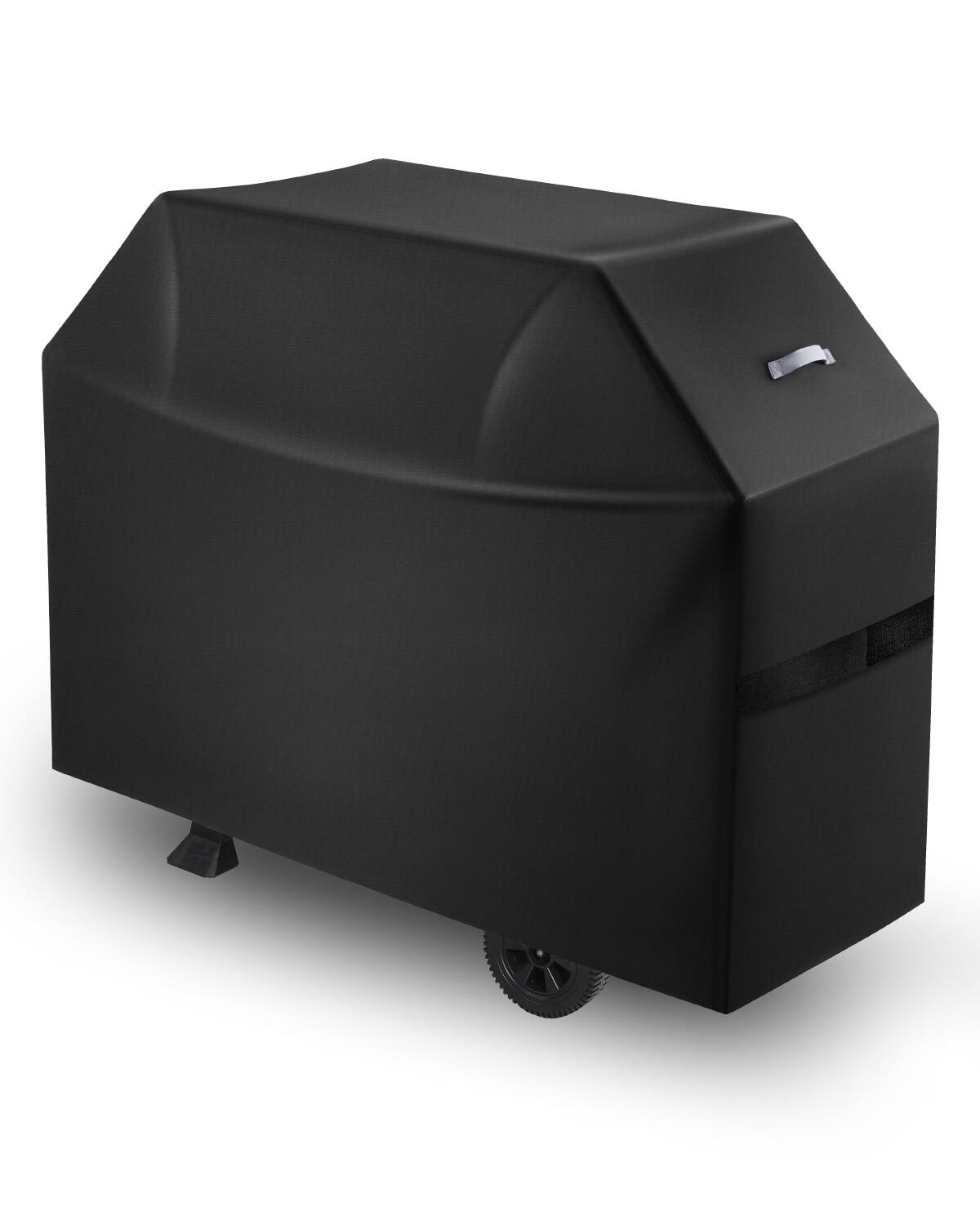 Front. VEVOR - Grill Cover, 60 inch BBQ Covers for Outdoor Grills, Fade Resistant, Weather Resistant Heavy Duty 600D Polyester - Black Fabric, White Reflective Strips.