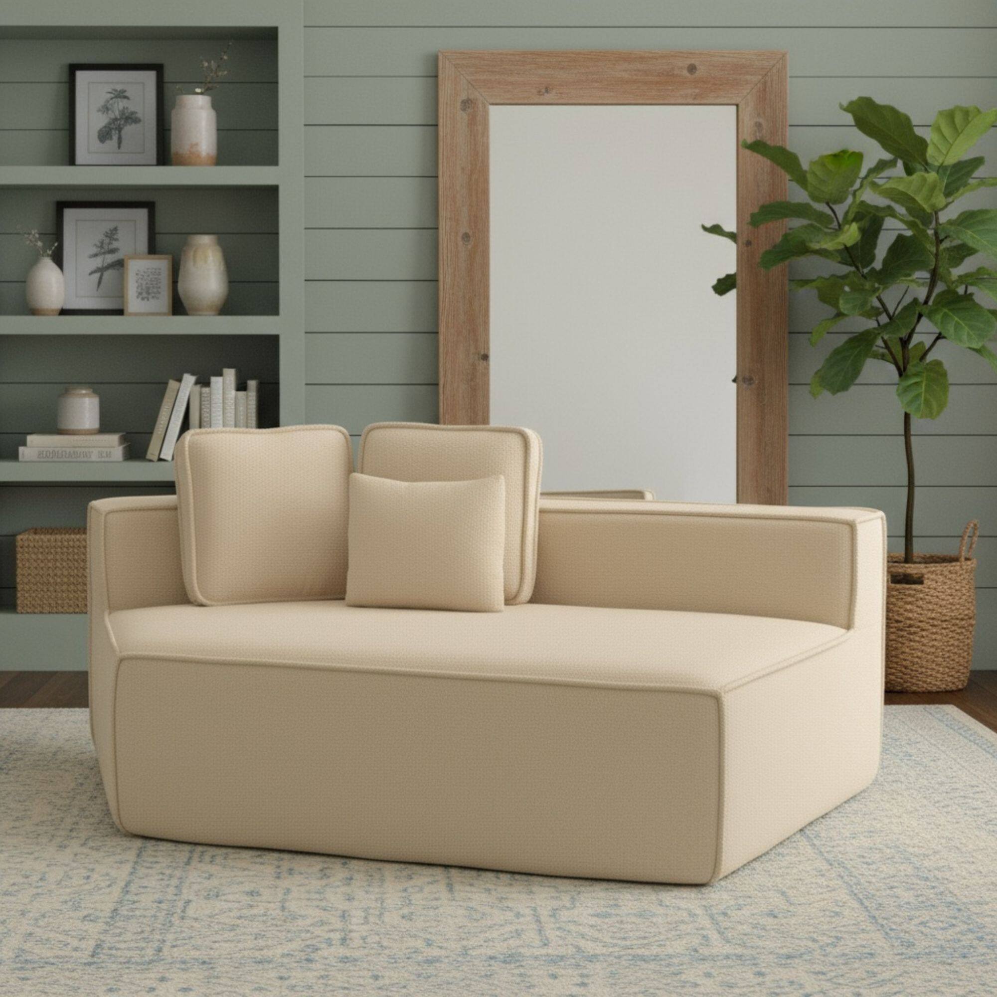 Left. GOODSILO - Soft Teddy Fleece Single Sofa Chair with Wide Seat and Back Cushions for Cozy Lounging in Small Spaces - Beige.