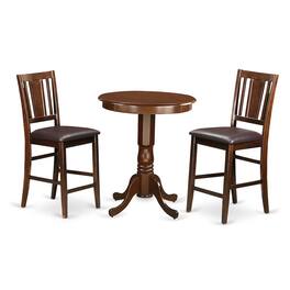 East West Furniture - 3 Pc pub Table set - high Table and 2 Kitchen bar stool - Mahogany