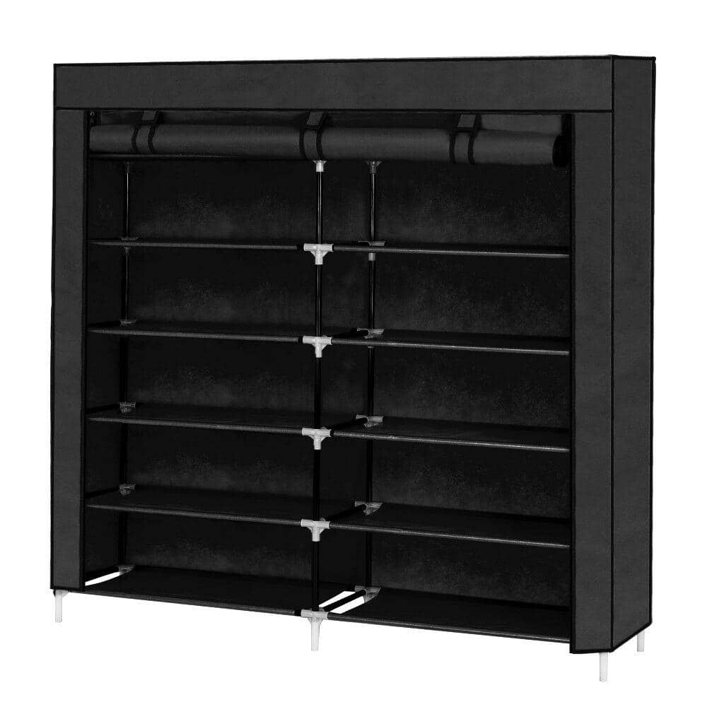 Front. Winado - 6 Tiers Portable Shoe Rack Adjustable Storage Multi Closet Rack Shoe Shelf Storage Closet Organizer Cabinet with Cover - Black.