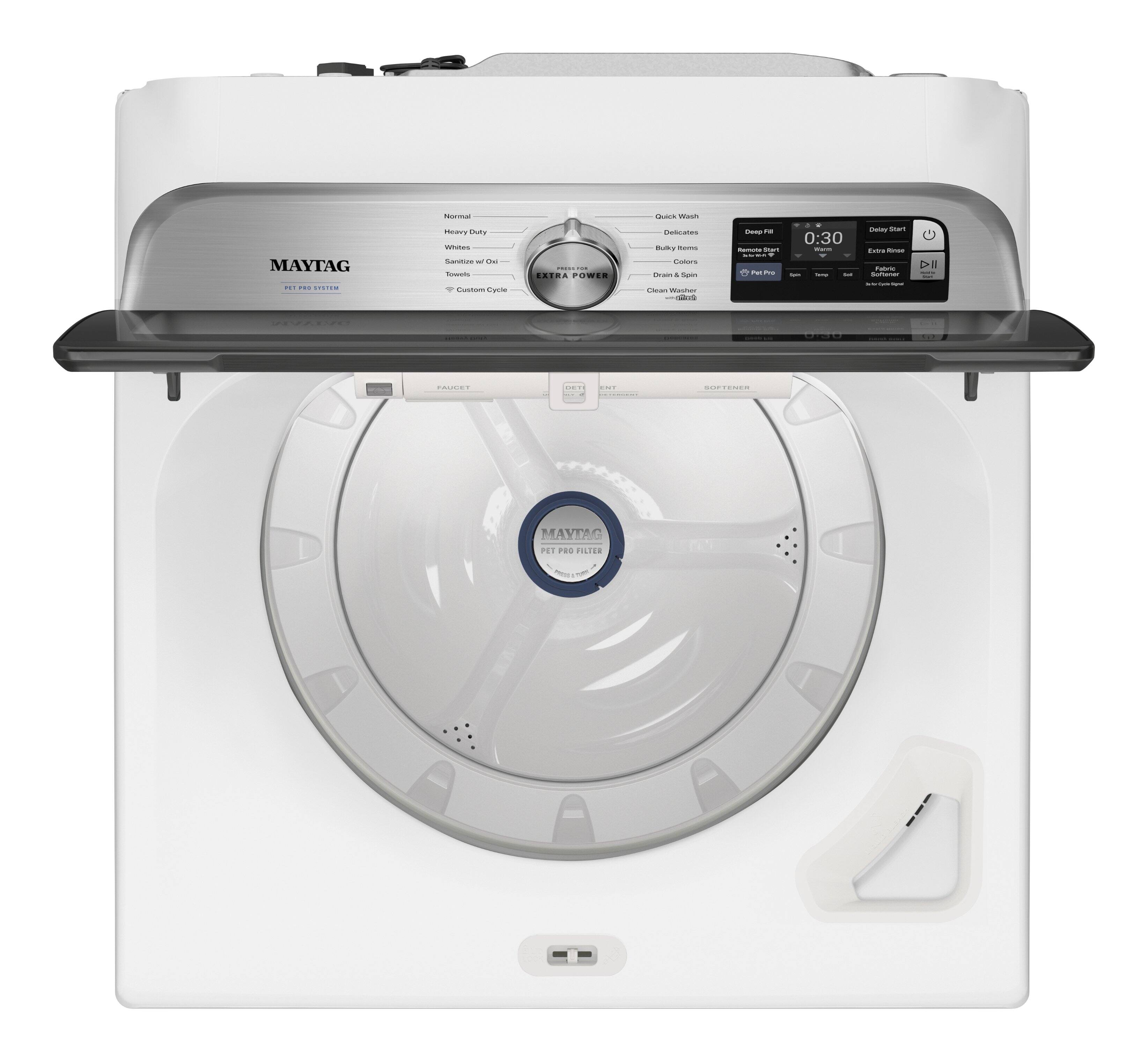 MAYTAG

Normal  
Heavy Duty  
Whites  
Sanitize w/ Oxi  
Towels  
Custom Cycle

EXTRA ATTENDANT

SOFTENER

PET PRO FILTER

Quick Wash  
Bulky Items  
Colors  
Drain & Spin  
Clean Washer

0:30

Delay Start  
Extra Rinse  
End of Cycle Alert

POWER