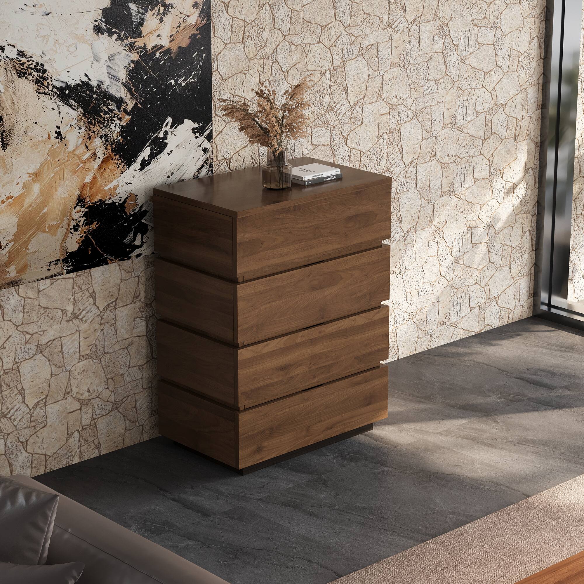 Alt View 1. luck idea - 21.65" Four-Drawer Storage Cabinet & Decorative Cabinet, Suitable for Multiple Scenarios - Walnut color.