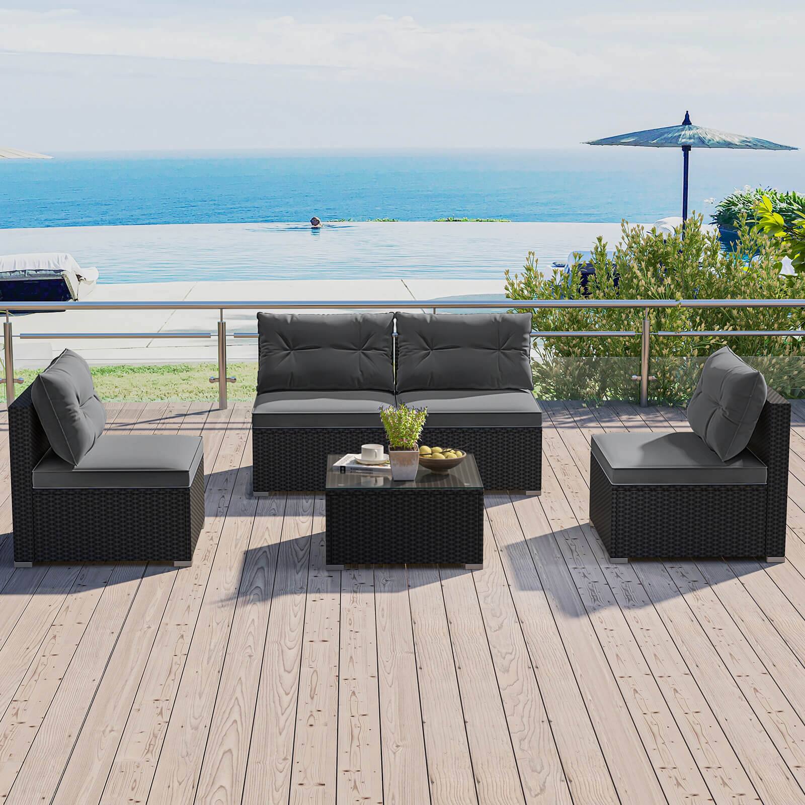 Alt View 3. Costway - Costway 5 Piece Outdoor Furniture Set with Seat & Back Cushions  Tempered Glass Tabletop - Gray.