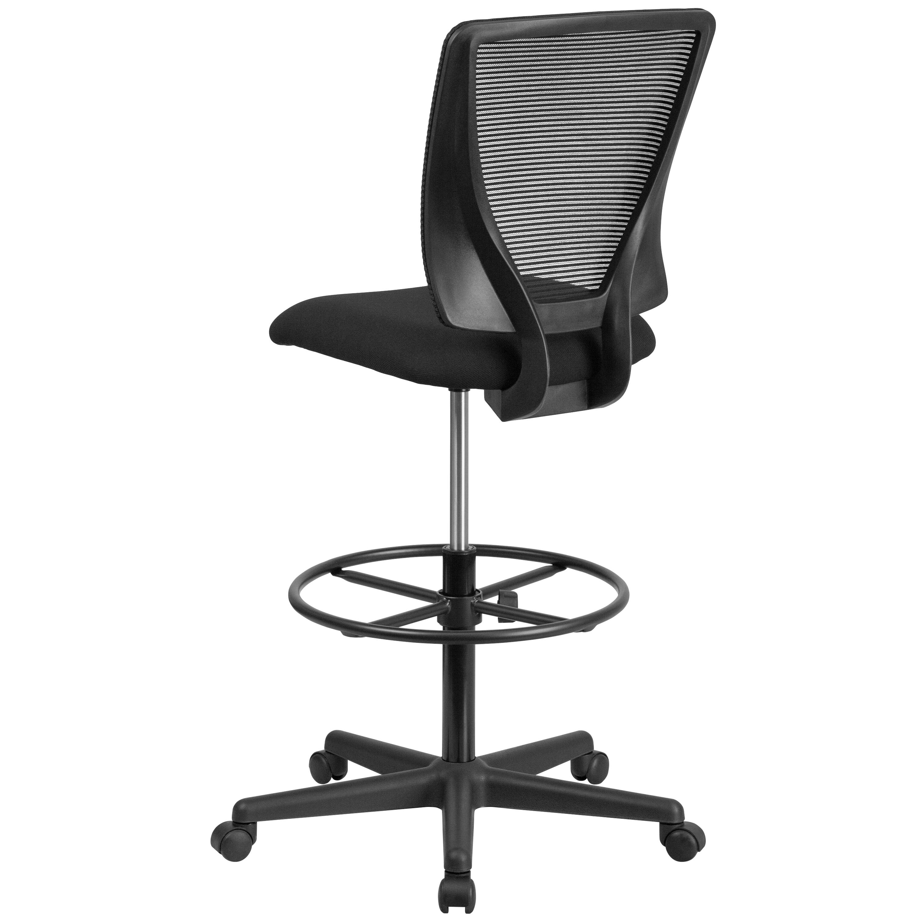 Alt View 5. Emma + Oliver - Ergonomic Mid-Back Mesh Drafting Chair with Fabric Seat and Adjustable Foot Ring - Black.