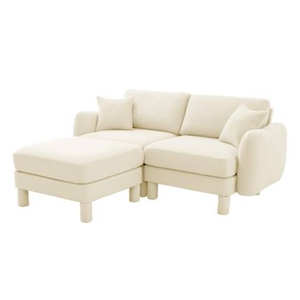 Front. Boyel Living - Boucle Fabric 2 Seat Sectional Loveseat Sofa - Beige.