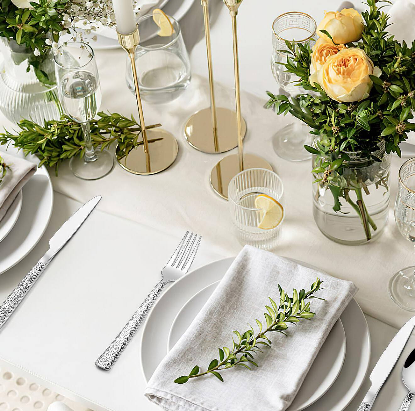 Alt View 2. Dazzed Corner - 40-Piece Stainless Steel Square Flatware Set for 8, Food-Grade Tableware Cutlery Set,Mirror Finish - Silver.