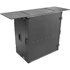 Front. ProX - ProX XS-DJSTN Transformer Series Fold-Away DJ Performance Desk Facade with Wheels, Black on Black.