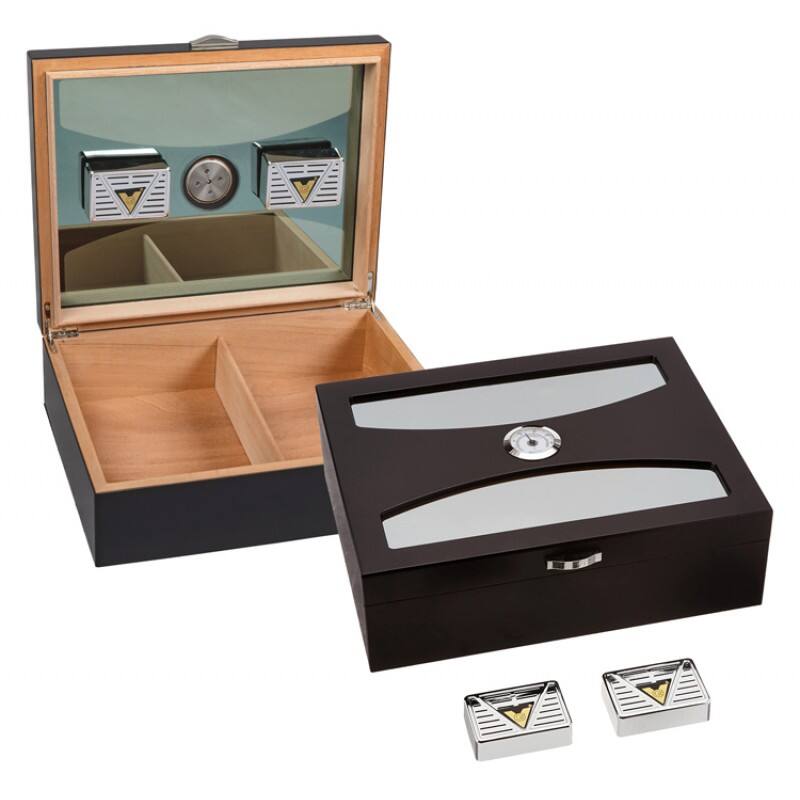 Angle. Prestige - Delano Black Humidor - Rich Black Finish.