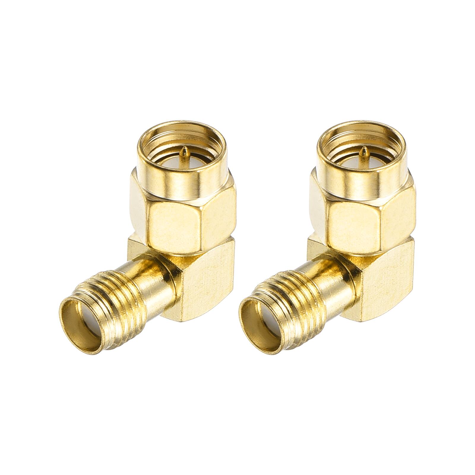 Front. Unique Bargains - 2pcs 90° SMA Right Angle Adapter, SMA Male to Female 50 Ohm for Antennas/Signal/Test/Router/Car Navigation - Gold.