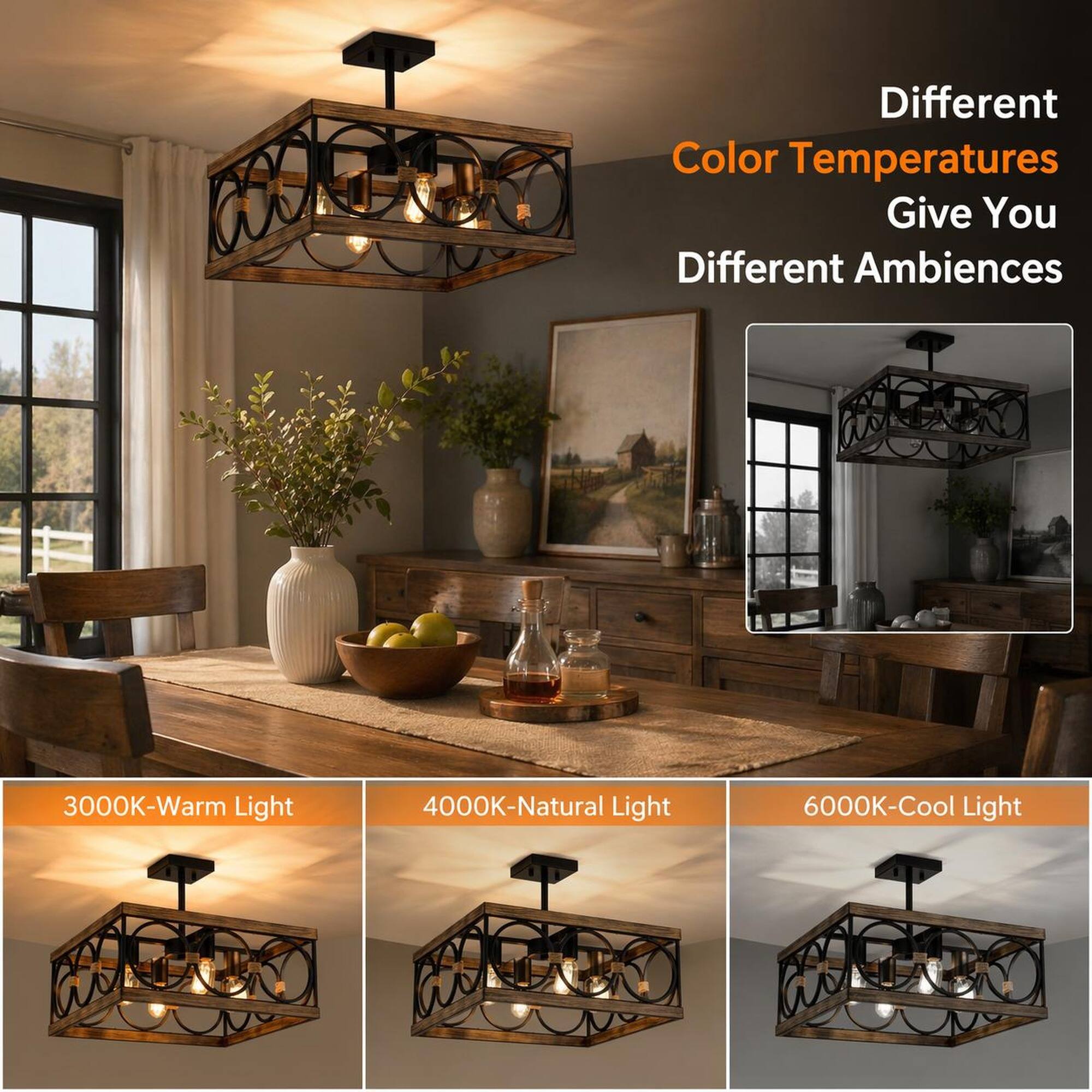Different Color Temperatures Give You Different Ambiences

3000K-Warm Light

4000K-Natural Light

6000K-Cool Light