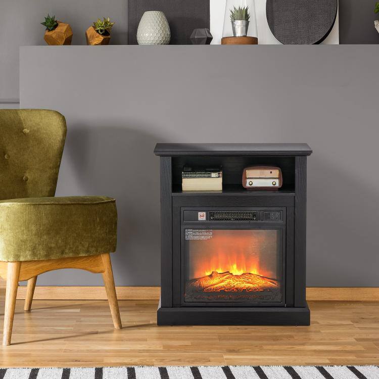 Alt View 1. PULUZ - 27 inch Freestanding Electric Fireplace with Mantel, 1400W Replaceable Fireplace Insert Heater with Timer - Black.