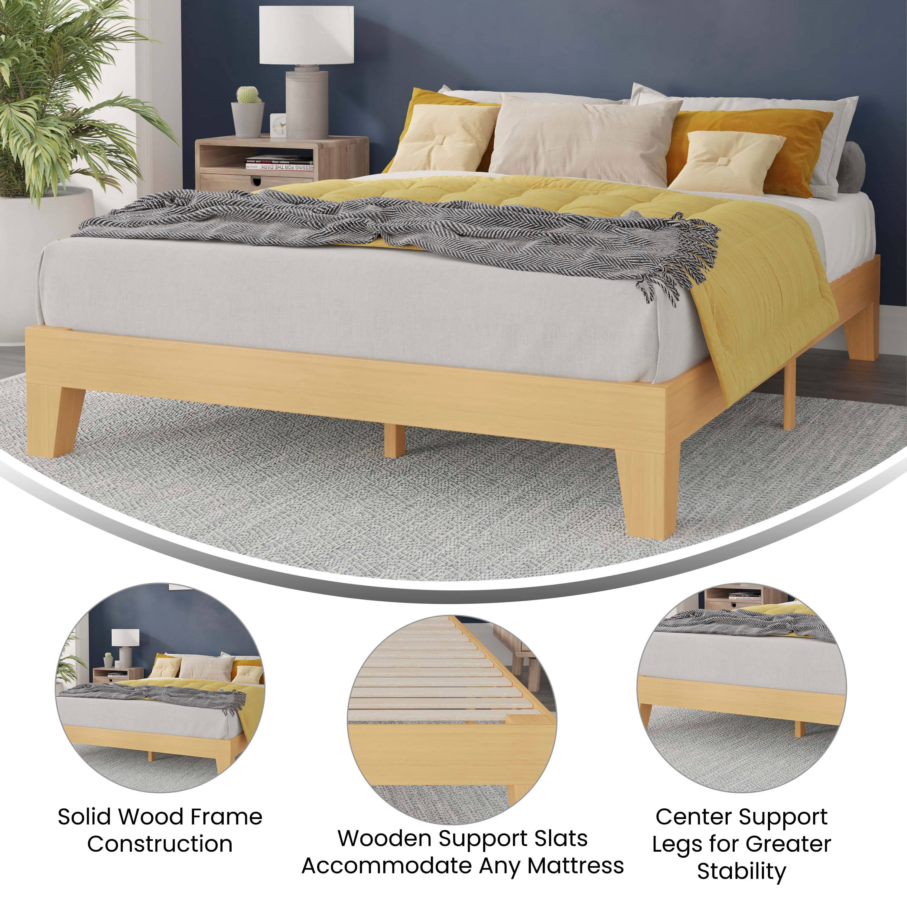 - Solid Wood Frame Construction
- Wooden Support Slats Accommodate Any Mattress
- Center Support Legs for Greater Stability