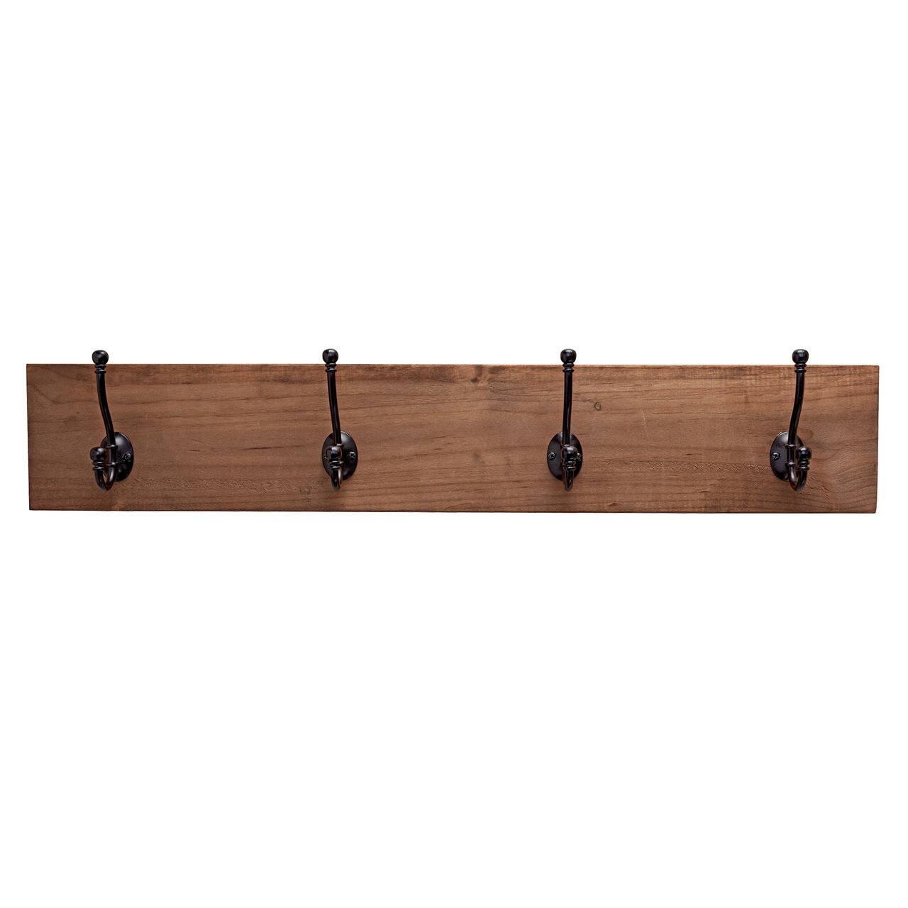 Angle. TRINITY - DRAKESTONE Coat and Towel Rack w/ 4 Double Hooks Walnut - Walnut.