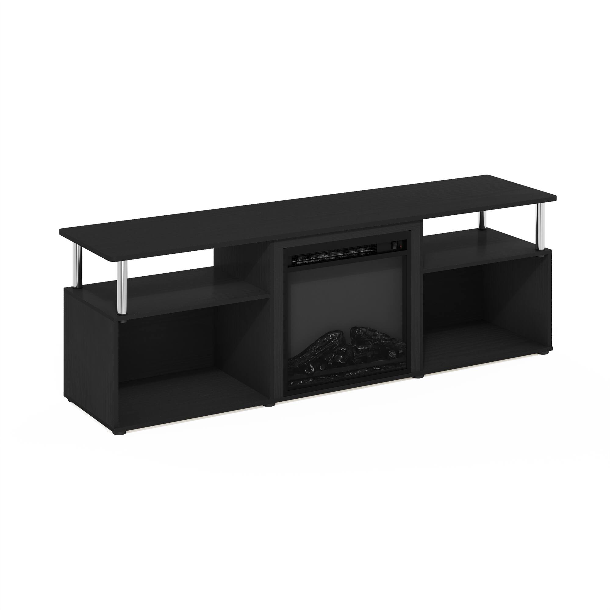 Alt View 3. Furinno - Jensen Open Storage Fireplace Entertainment Center for TV up to 70 Inch with Stainless Steel Tubes, Stainless Steel - Americano/Stainless Steel.