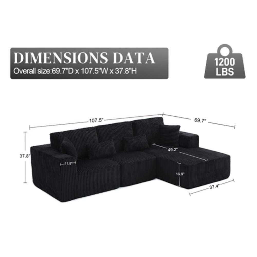 DIMENSIONS DATA  
Overall size: 69.7"D x 107.5"W x 37.8"H  
1200 LBS  

69.7"  
107.5"  
37.8"  
49.2"  
16.9"  
37.4"